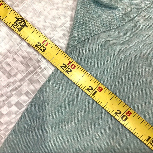 Weatherproof Washable Womens Linen Viscose Green Short Sleeve Button-Down Tie - Picture 7 of 9